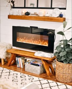 electric gas fireplace in a cozy living area