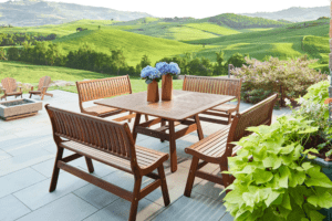 Wooden patio furniture to gift mom for mother's day.