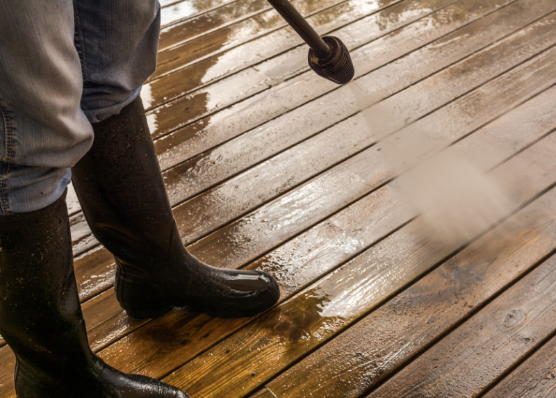 pressure washing deck is a spring home improvement project.