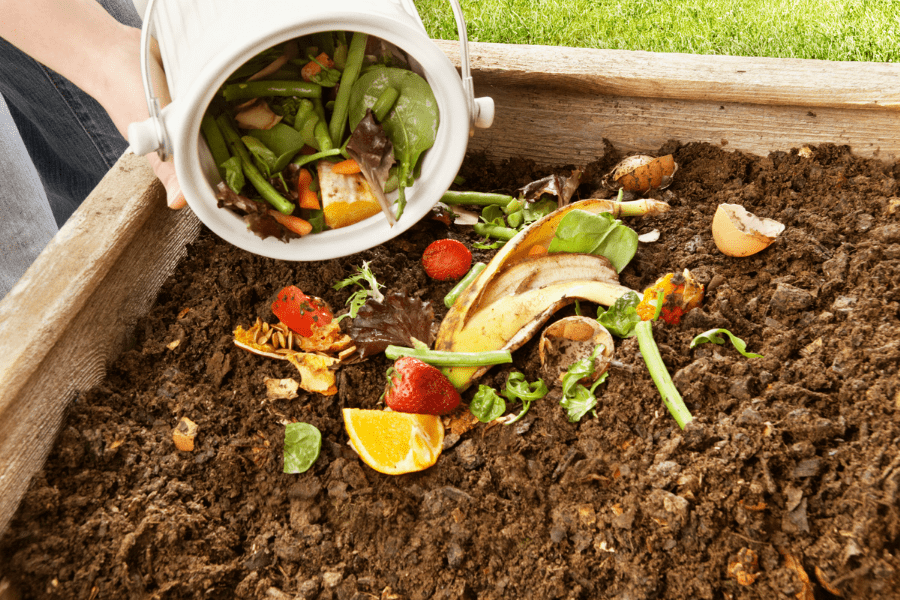 Composting in a backyard for a more eco-friendly home.